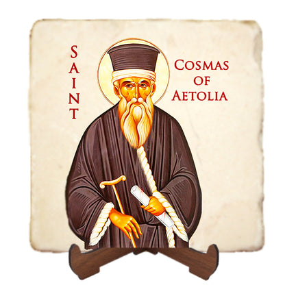 St.Cosmas of Aetolia Icon,Men Saints,Marble Icon,Handmade,Prayer gift,Christian Icon