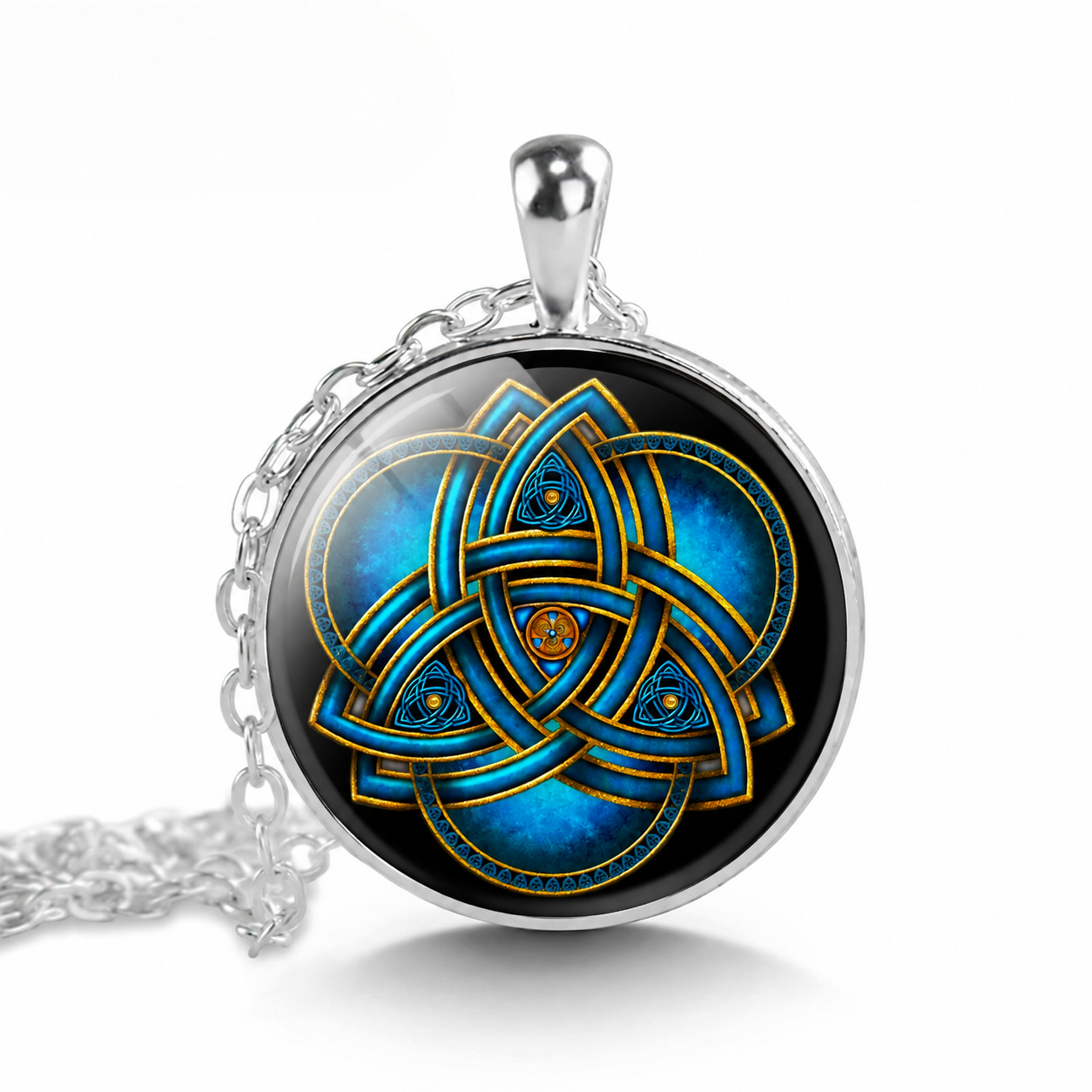Blue Triquetra Pendant Necklace,Celtic Trinity Knot,Pagan Wiccan Jewelry