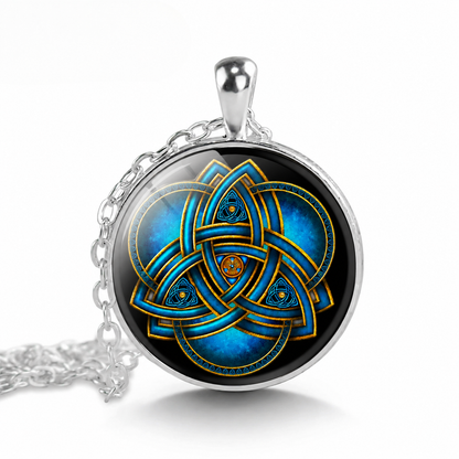 Blue Triquetra Pendant Necklace,Celtic Trinity Knot,Pagan Wiccan Jewelry