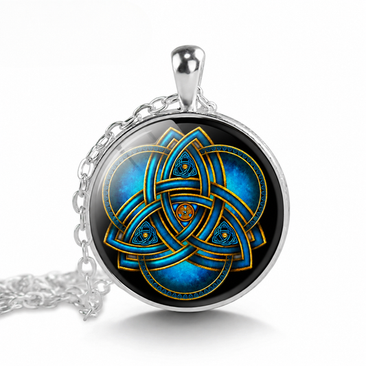 Blue Triquetra Pendant Necklace,Celtic Trinity Knot,Pagan Wiccan Jewelry