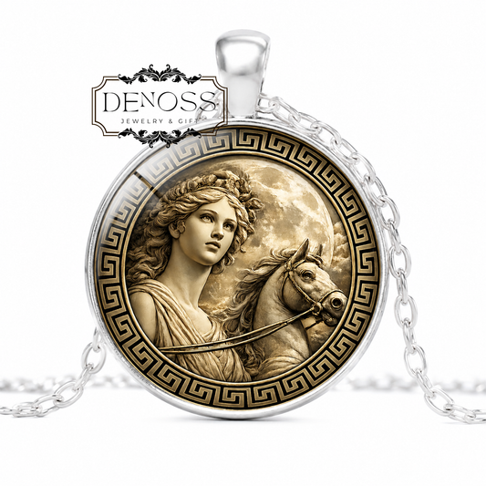 LUNA Necklace,Goddess of the Moon,Sleep and Dreams,Moon and Time,Mythology,Roman,Glass Pendant