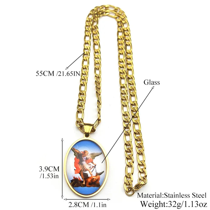 Archangel St.Michael Protect Us Christian Necklace,Religious Jewelry