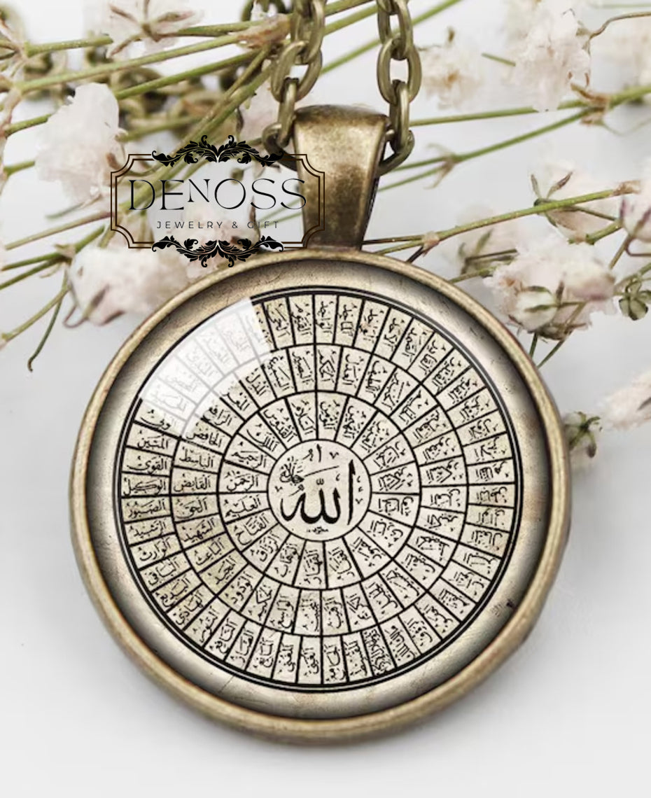 99 Names Of Allah Pendant Necklace,Ayatul Kursi,Asma Ul Husna Jewelry,Religious Islamic,Quranic Calligraphy,Symbol of Faith,Muslim