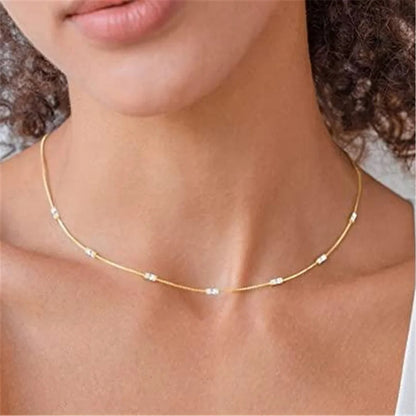 Gold Fine White Zircon Necklace