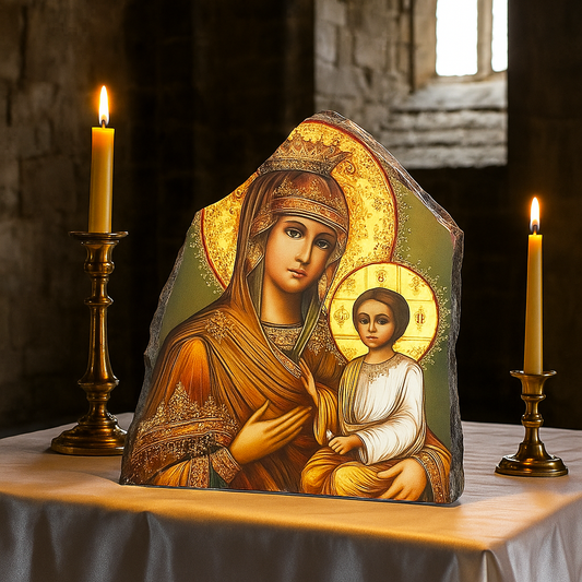 Virgin Mary and Baby Jesus,Christian Gift,Fresco on Antique Marble