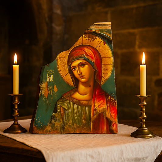 Byzantine Greek Russian Orthodox Icon,Fresco on Antique Marble