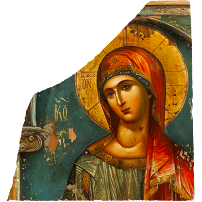 Byzantine Greek Russian Orthodox Icon,Fresco on Antique Marble
