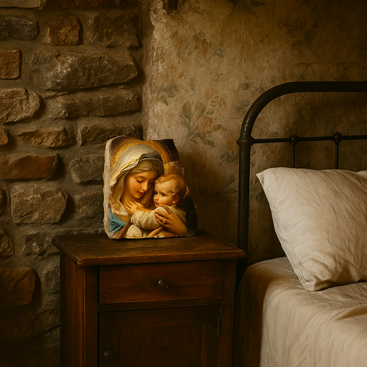 Virgin Mary and Baby Jesus,Christian Gift,For Baby room,Fresco on Antique Marble