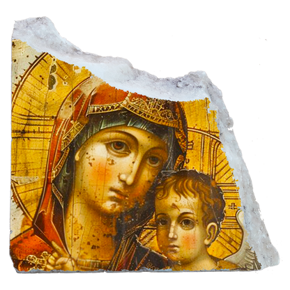 Mother of God and Baby Jesus Ortodox Icon,Fresco on Antique Marble