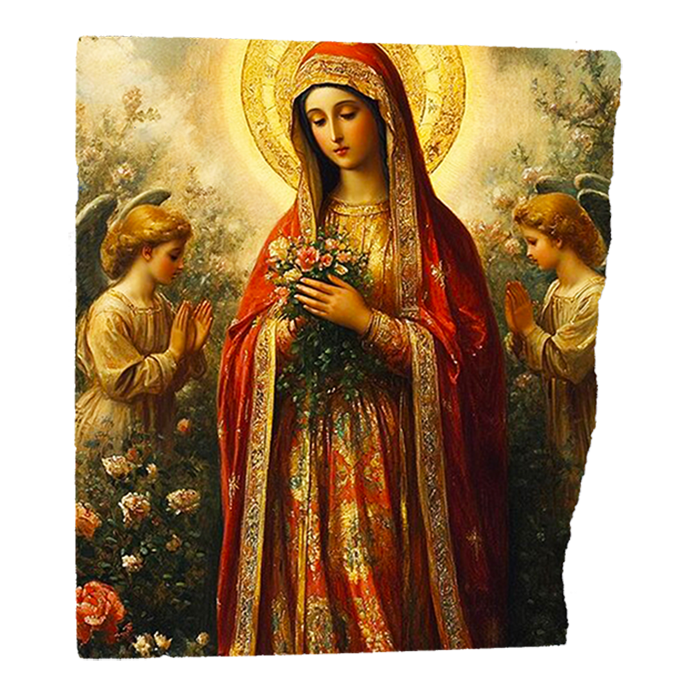 Our Lady of Lourdes,Christian Home Decor,Fresco on Antique Marble