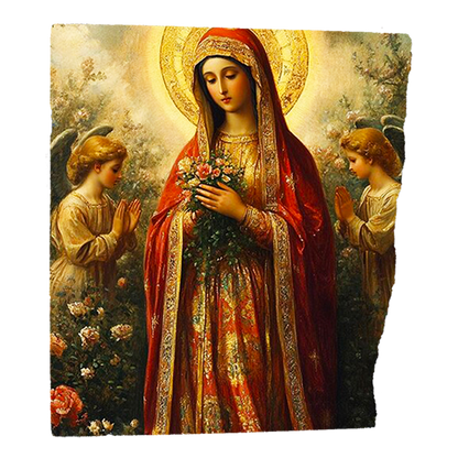 Our Lady of Lourdes,Christian Home Decor,Fresco on Antique Marble