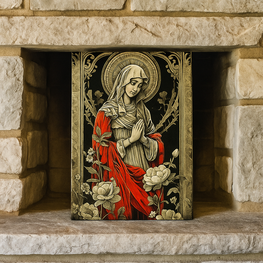 Virgin Mary,Inspirational Artwork Fresco on Antique Marble