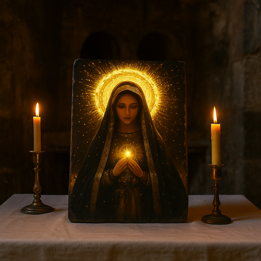 Mystic Madonna,Fresco on Antique Marble