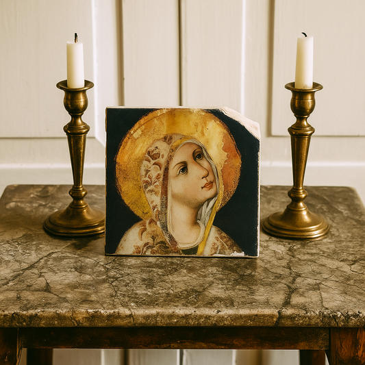 Madonna della Misericordia,mid 15th century,detail,Fresco on Antique Marble