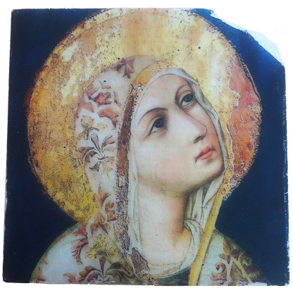 Madonna della Misericordia,mid 15th century,detail,Fresco on Antique Marble
