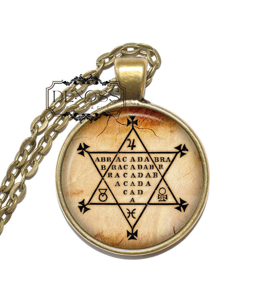 ABRACADABRA Necklace,Magic,Spell,Healing charm,Incantation,Glass Pendant,Art Pendant Necklace,Handmade Jewelry - Denoss