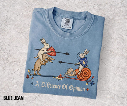 A Difference of Opinion Shirt, Medieval Rabbit Tee, Funny Bunny Knight Shirt, Medieval Snail, Renaissance Humor, Ren Faire Tee - Denoss