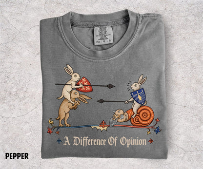 A Difference of Opinion Shirt, Medieval Rabbit Tee, Funny Bunny Knight Shirt, Medieval Snail, Renaissance Humor, Ren Faire Tee - Denoss
