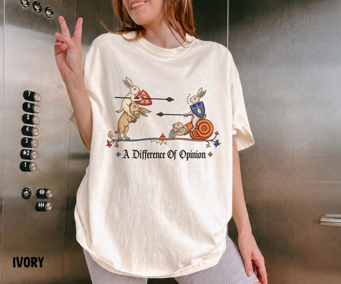 A Difference of Opinion Shirt, Medieval Rabbit Tee, Funny Bunny Knight Shirt, Medieval Snail, Renaissance Humor, Ren Faire Tee - Denoss
