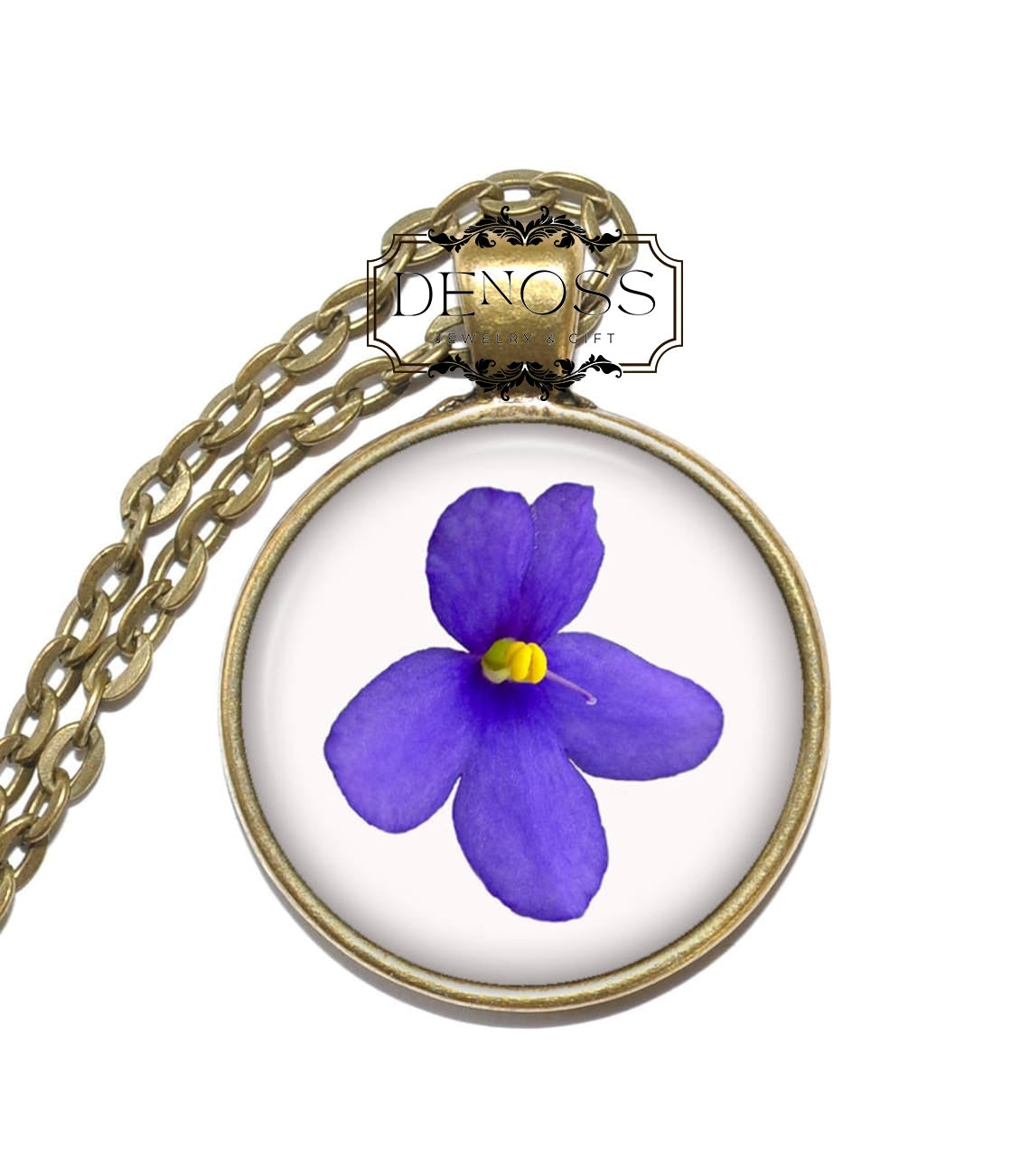 AFRICAN VIOLET Necklace,Flower Necklace,Saintpaulia,Art Pendant Necklace,Glass Pendant,Handmade Jewelry