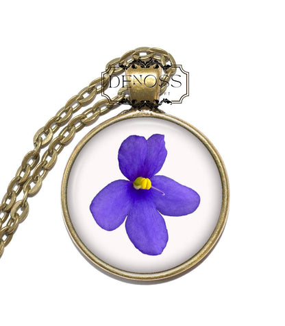 AFRICAN VIOLET Necklace,Flower Necklace,Saintpaulia,Art Pendant Necklace,Glass Pendant,Handmade Jewelry