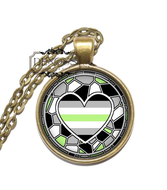 AGENDER Necklace,Pride,Symbol,Flag,LGBTQ,Nickel free,Art Pendant Necklace,Glass Pendant,Handmade Jewelry - Denoss