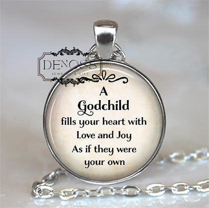 A Godchild fills your heart with Love and Joy quote necklace,gift for godmother or godchild