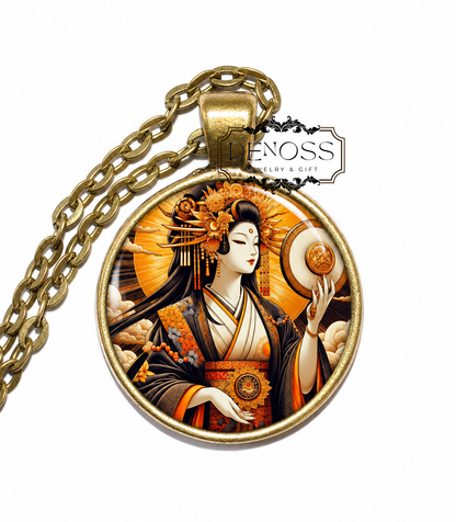 AMATERASU Necklace,Goddess of Sun,Queen of the Kami,Ruler of the Universe,Japanese,Mythology,Glass Pendant