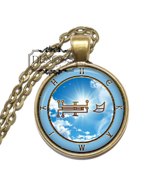 ANGEL HEKAMIAH SEAL Necklace,Guardian angel,June 6 -10,Talisman,Protection,Symbol,Art Pendant Necklace,Glass Pendant - Denoss