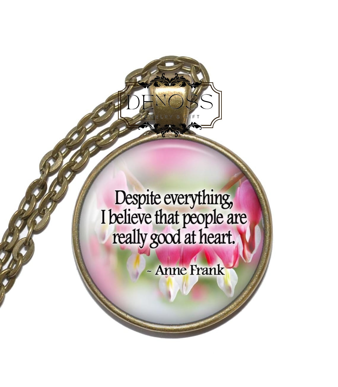 ANNE FRANK QUOTE Necklace,Jewish,Human Goodness,Girl,Diary,Nazi persecution,Holocaust,World War 2 Inspiration,Glass Pendant