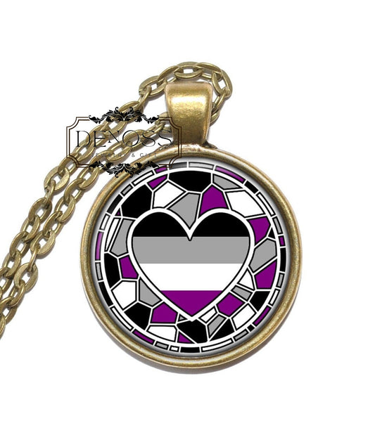 ASEXUAL Necklace,Pride,Symbol,Flag,LGBTQ,Nickel free,Art Pendant Necklace,Glass Pendant,Handmade Jewelry - Denoss