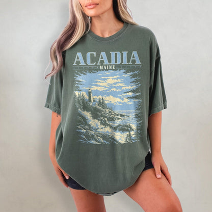 Acadia National Park Shirt, Vacation Comfort Colors T-Shirt, Maine Tshirt, Ocean Lighthouse Tee, Oversized East Coast Shirt, Maine Gift