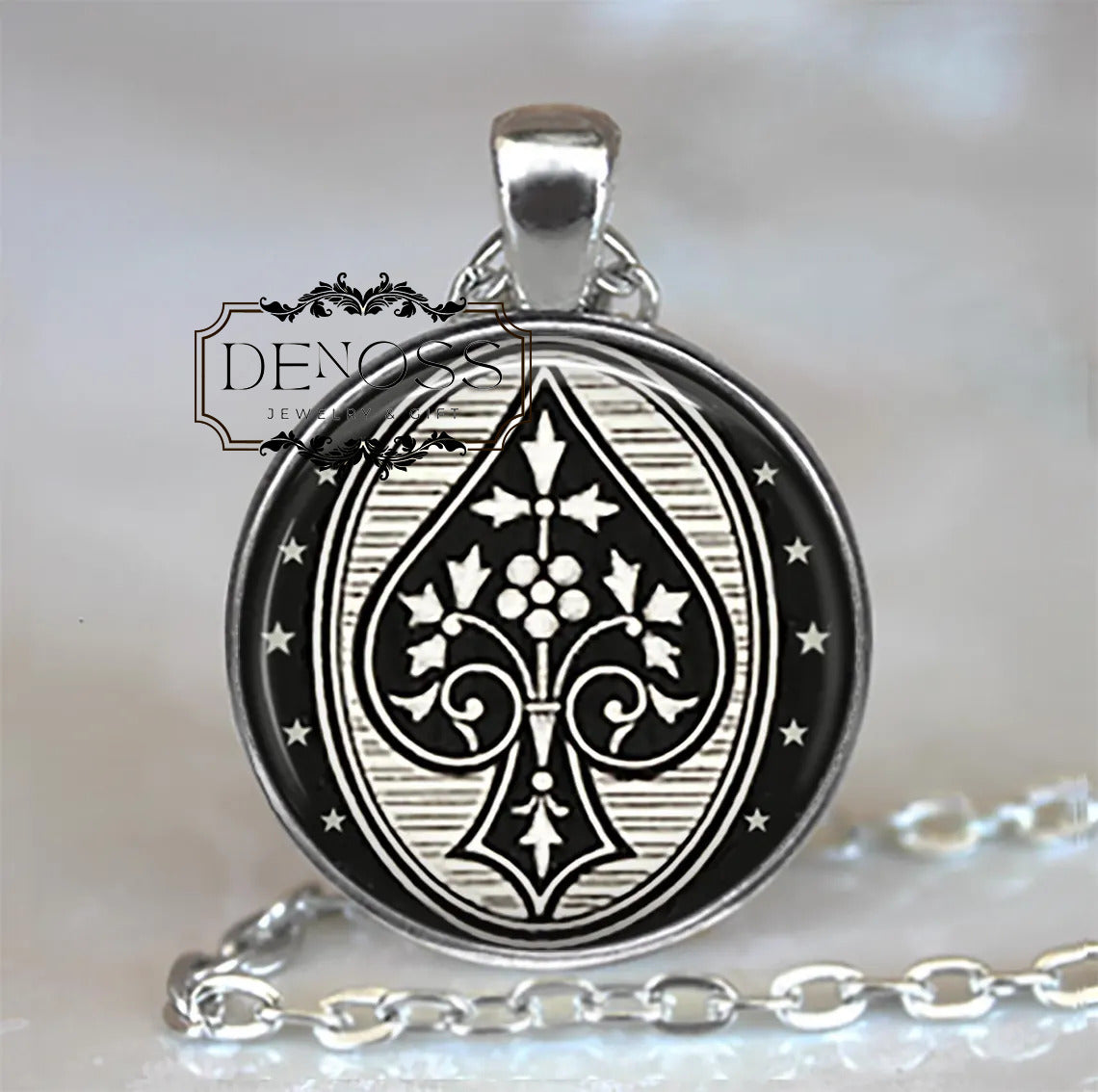 Ace of Spades necklace,antique playing card jewelry gift for poker player,Father's Day gift for Dad