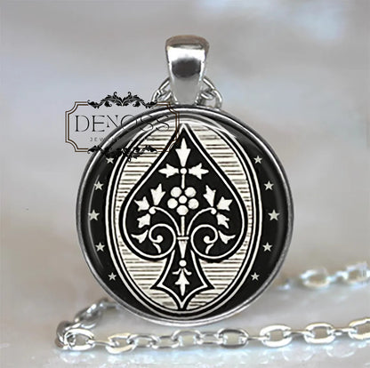 Ace of Spades necklace,antique playing card jewelry gift for poker player,Father's Day gift for Dad