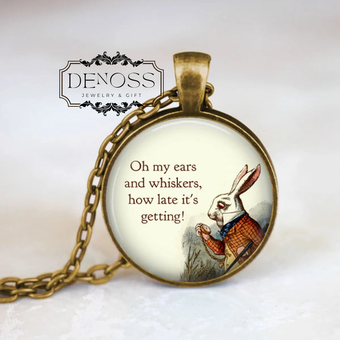 Alice In Wonderland Jewelry,White Rabbit Alice in Wonderland Quote Necklace,Fairy Tale Jewelry,Book Quote Jewelry,Alice Necklace