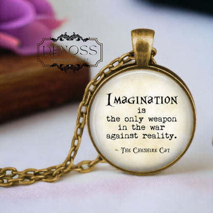Alice in Wonderland Necklace,Cheshire Cat Quote Jewelry,Book Lover Gift