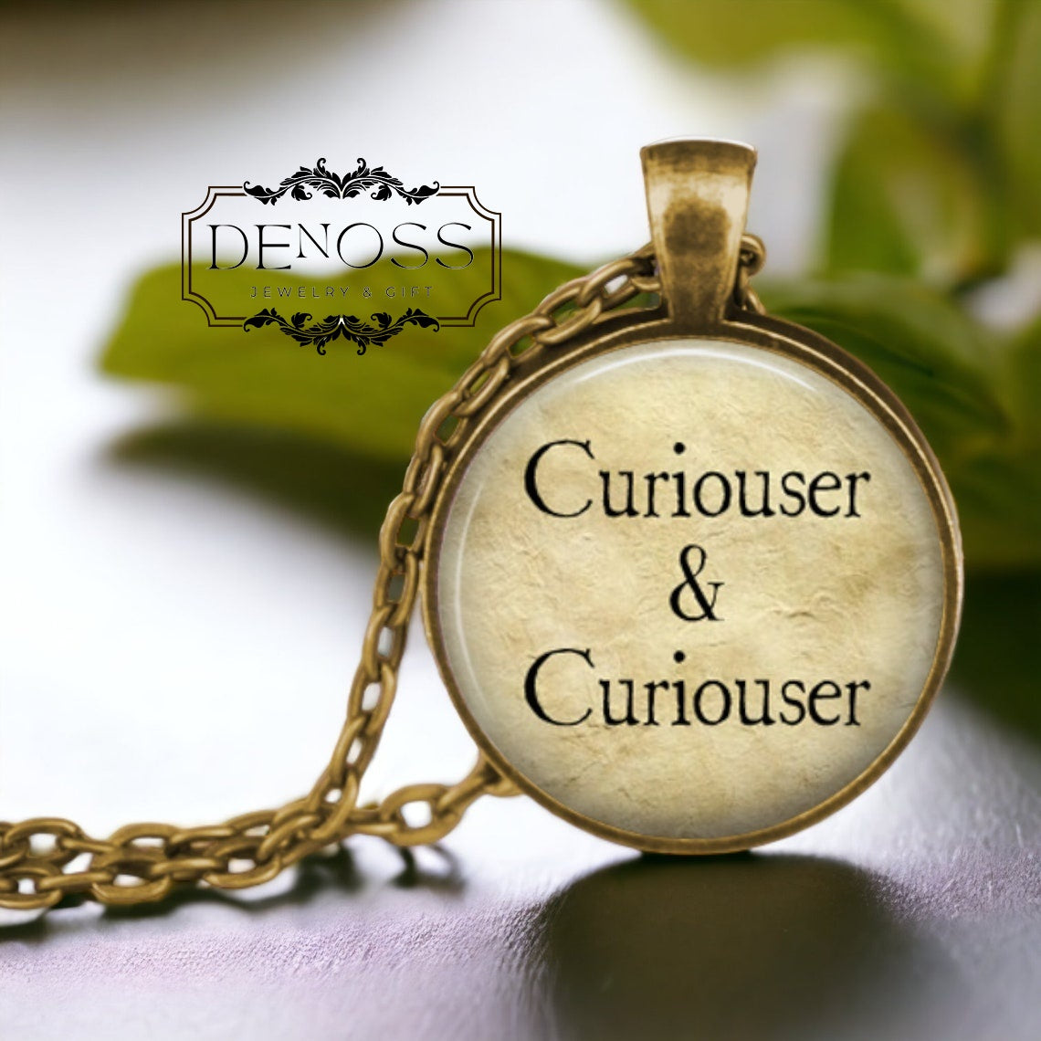 Alice in Wonderland Necklace,Curiouser Quote Pendant,Reader Gift