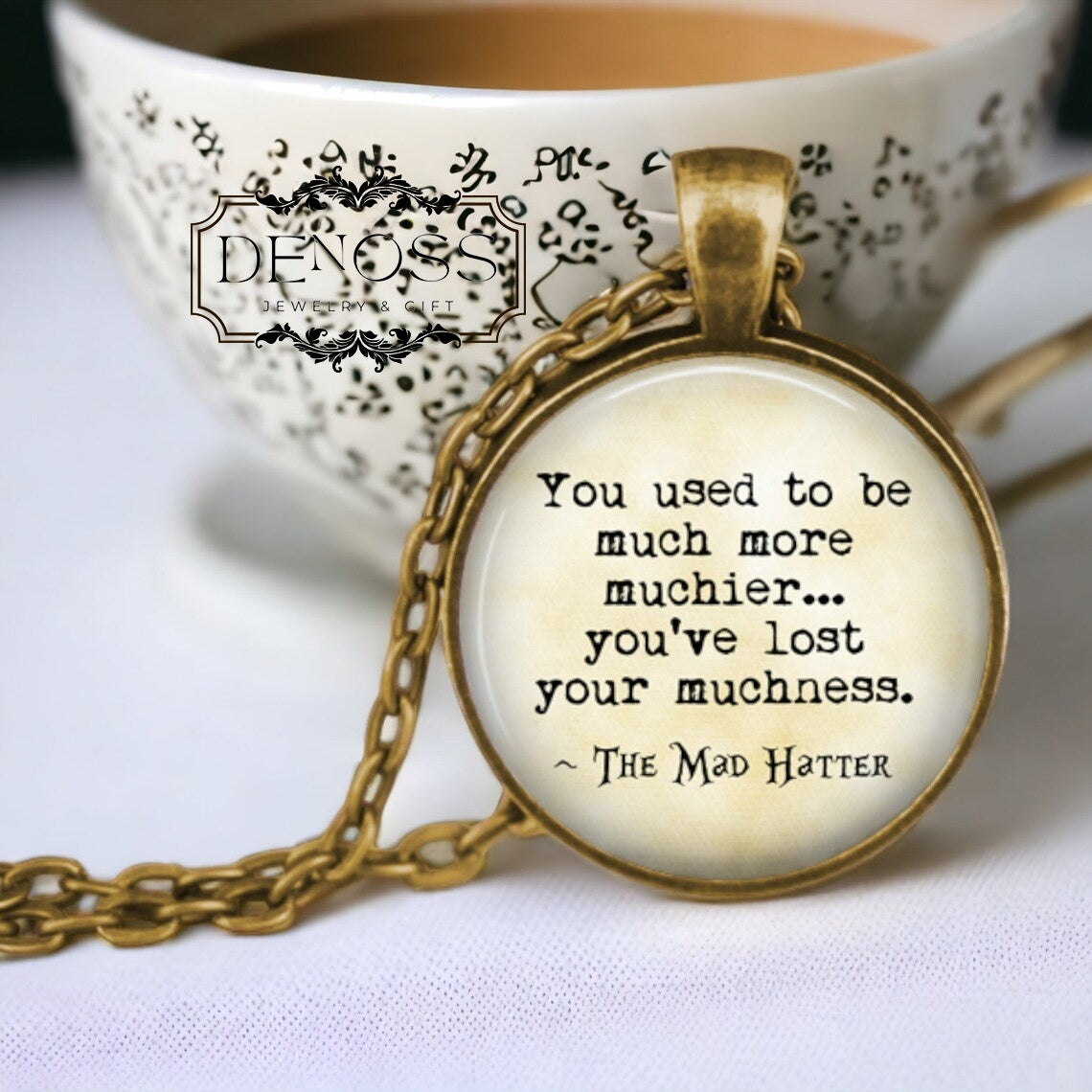 Alice in Wonderland Necklace,Mad Hatter Quote Jewelry,Book Lover Gift