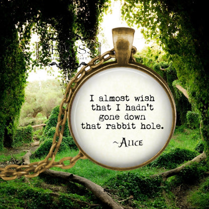 Alice in Wonderland Necklace, 'Rabbit Hole' Quote, Bookish Jewelry