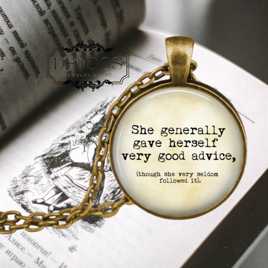 Alice in Wonderland Quote Necklace,White Rabbit Charm Jewelry