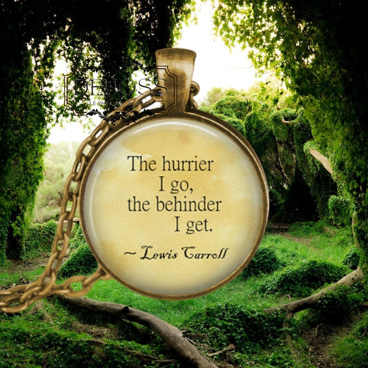 Alice in Wonderland Quote Pendant,Lewis Carroll,White Rabbit Necklace - Denoss