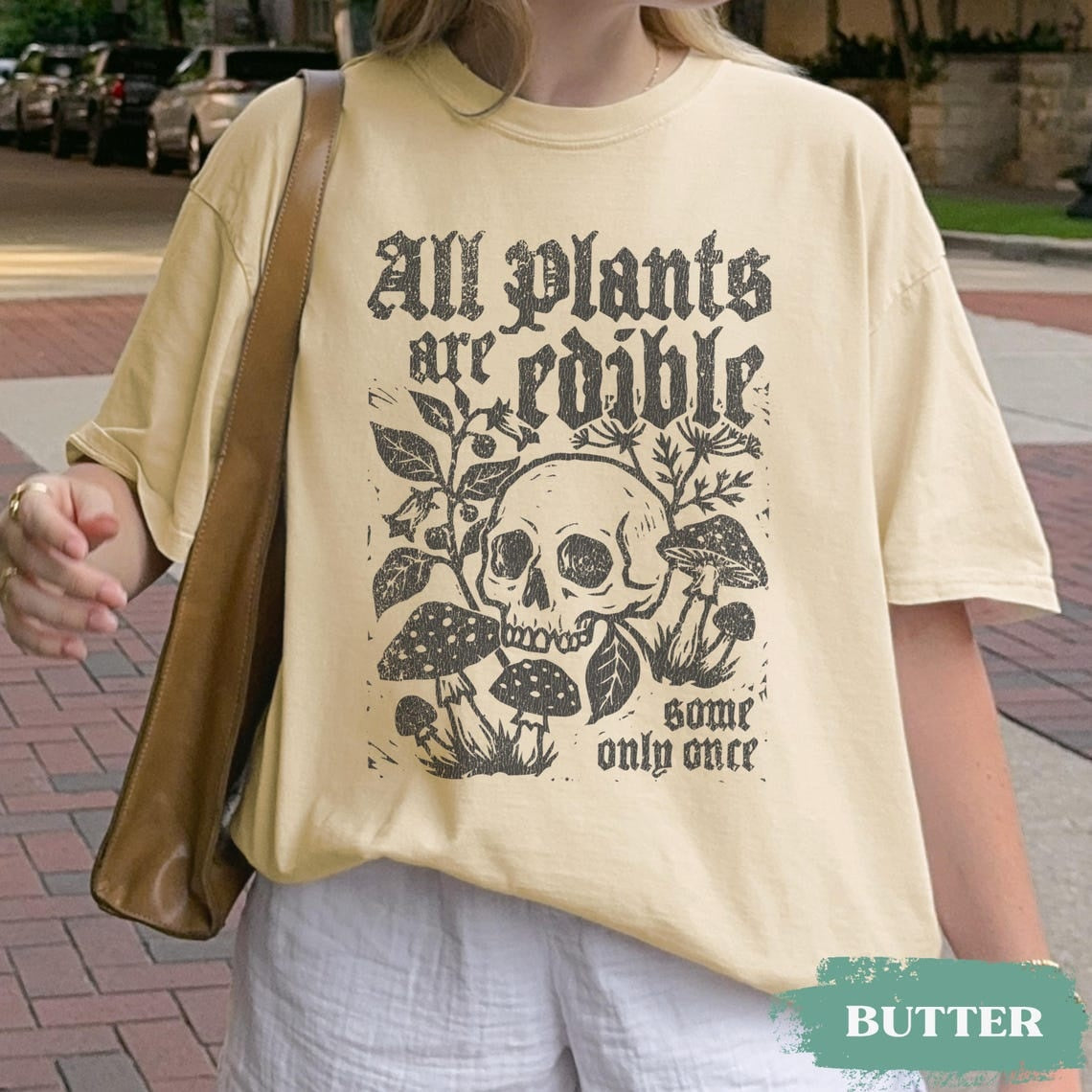 All Plants Are Edible Some Only Once Shirt, Funny Gardening Skeleton Tee, Dark Botanical Graphic Tshirt, Gothic Plant Lover Gifts