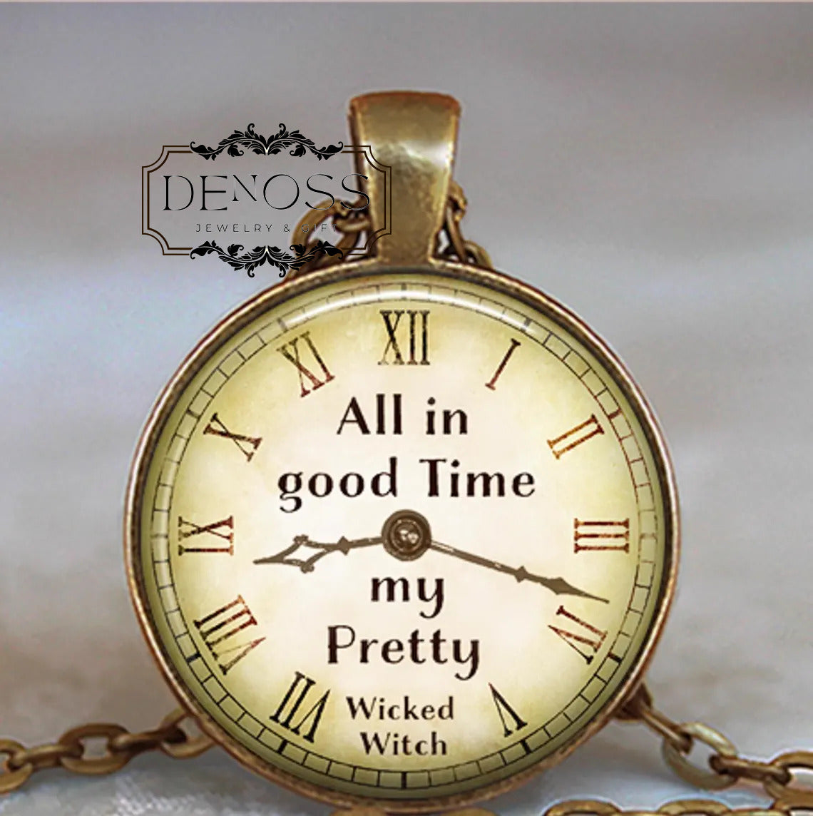 All in Good Time my Pretty necklace,Wizard of Oz Wicked Witch quote gift for impatient friend