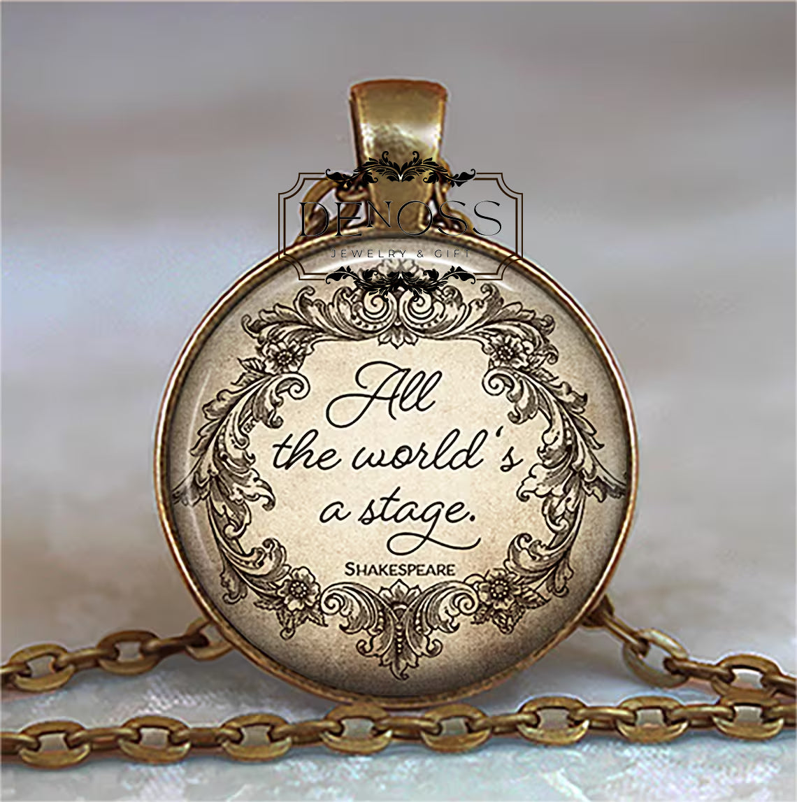 All the World's a Stage Shakespeare quote necklace,theater gift,actor actress gift,literary,quote