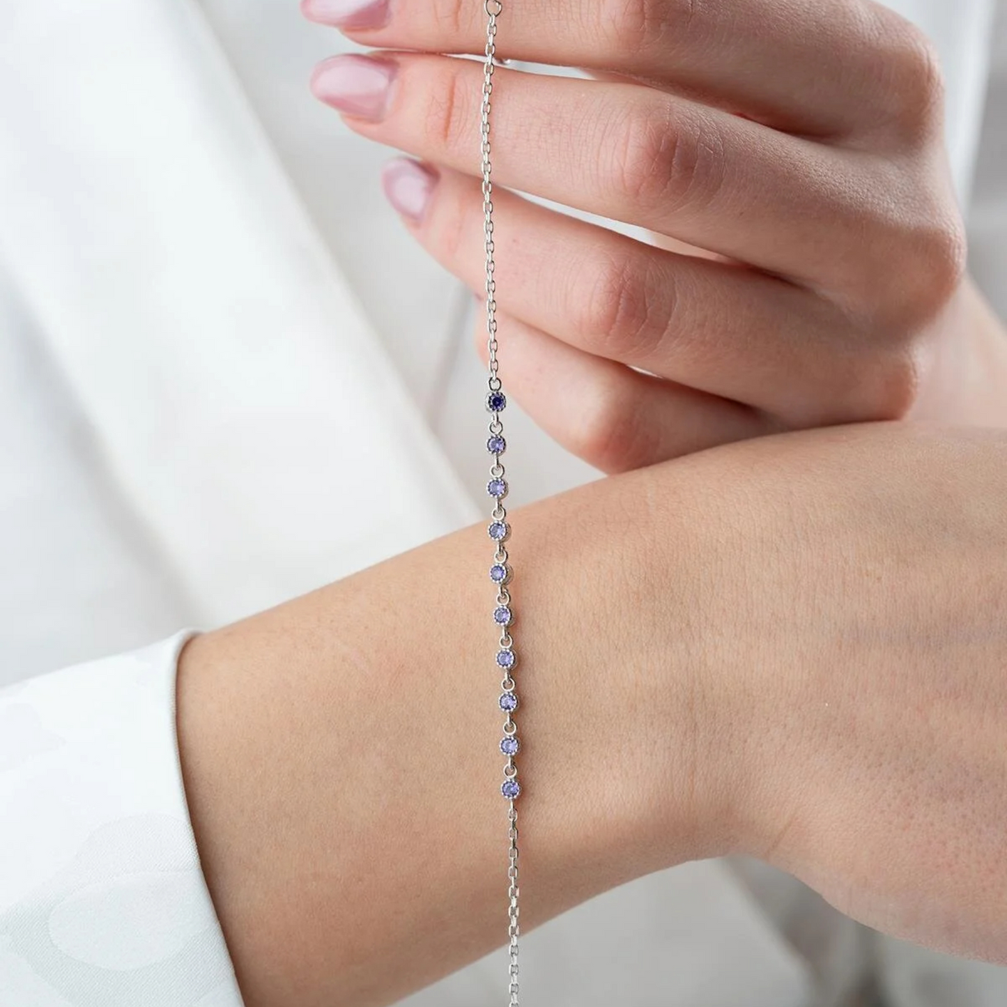 925 Sterling Silver Single Row Amethyst Bracelet