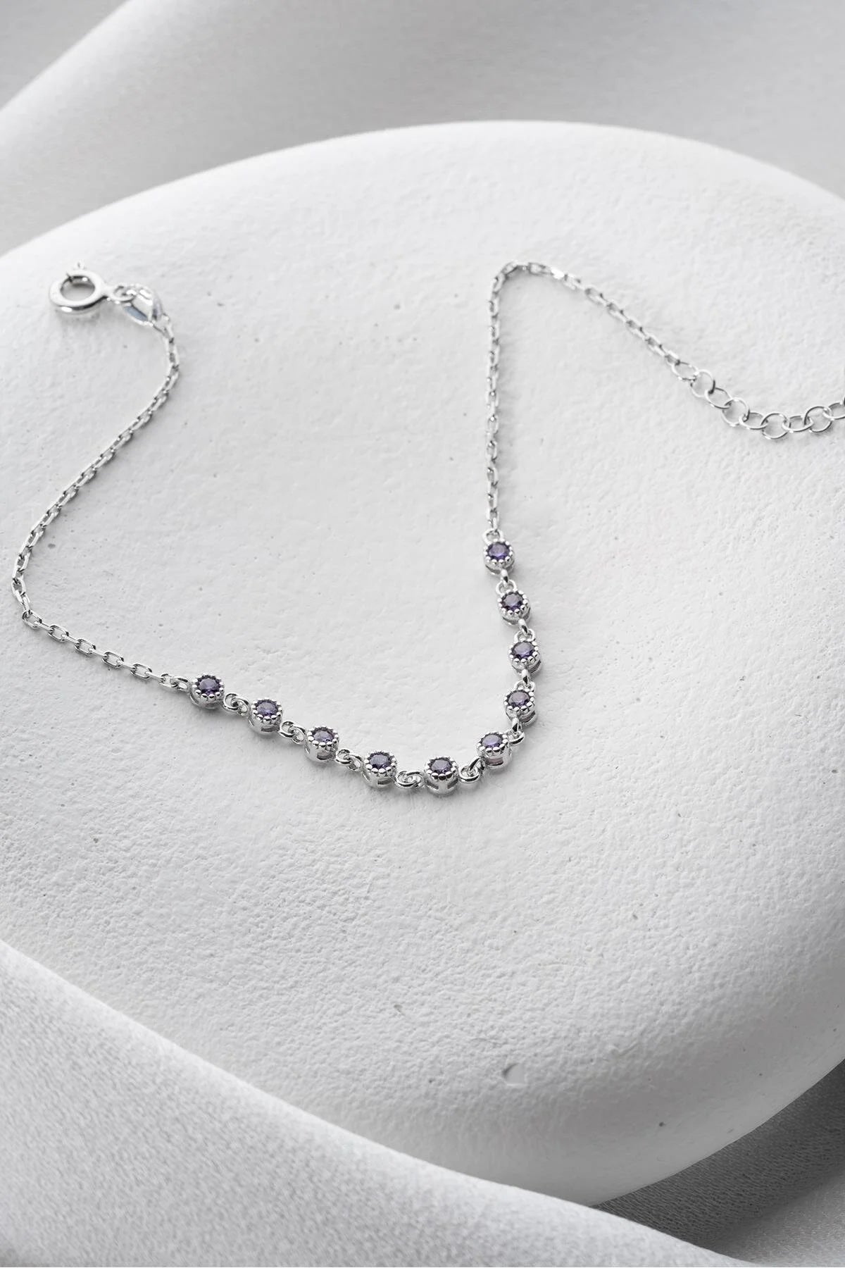 925 Sterling Silver Single Row Amethyst Bracelet