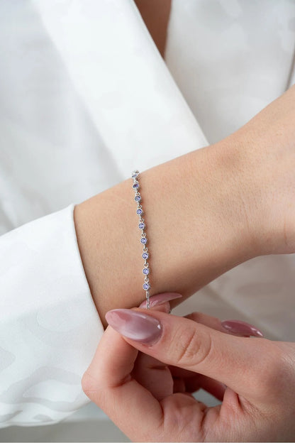 925 Sterling Silver Single Row Amethyst Bracelet