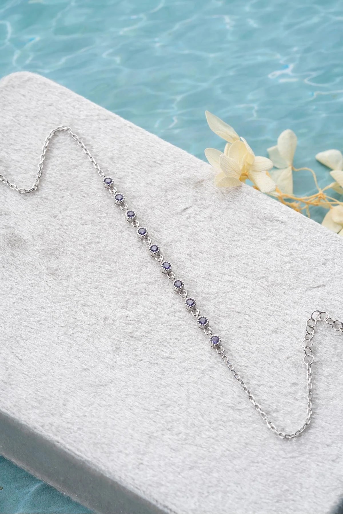 925 Sterling Silver Single Row Amethyst Bracelet
