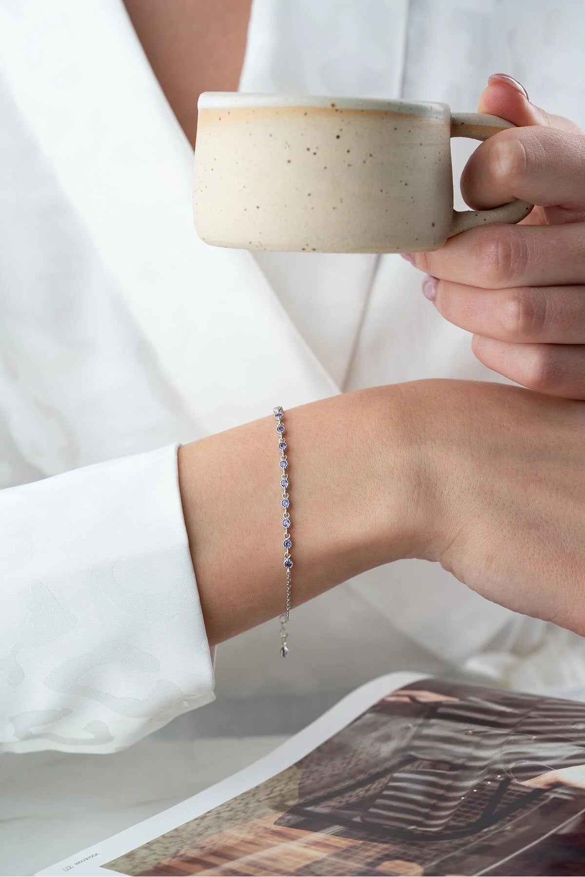 925 Sterling Silver Single Row Amethyst Bracelet
