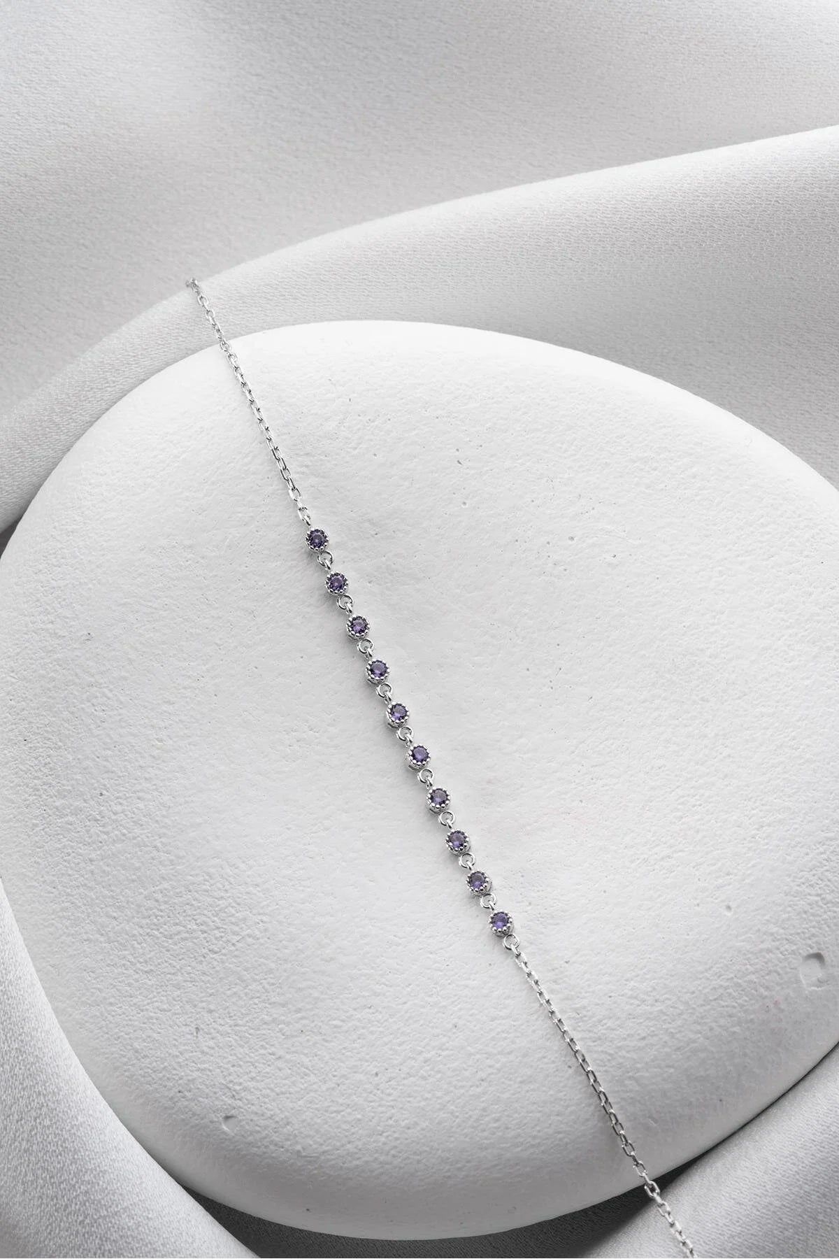 925 Sterling Silver Single Row Amethyst Bracelet